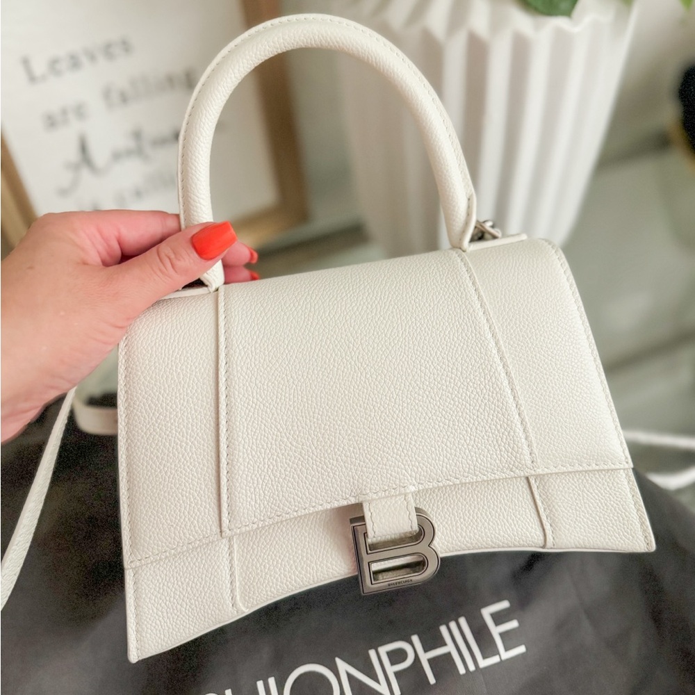 Balenciaga Grained Calfskin Small Hourglass Top Handle Bag White